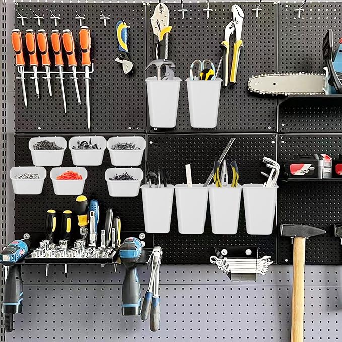 248PCS Pegboard Accessories Organizer Kit,1/8 and 1/4 inch Pegboard Hooks Assortment, Pegboard Bins, Metal Hooks for Hanging Storage (White Cup)