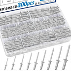 smseace 300Pcs Stainless Steel Pop Rivets Assortment Kit 8-Sizes Stainless Rivets(1/8" 5/32" 3/16") for Metal/Furniture/Automotive/Instruments Stainless Steel Rivets Set