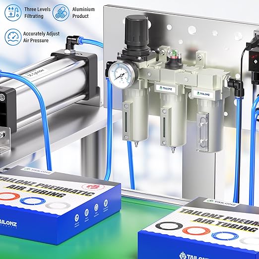 TAILONZ PNEUMATIC 3/4 Inch NPT Industrial Grade Three Stage Air Drying System, Coalescing Filter, 0-240PSI Desiccant Dryer and Air Regulator (Manual Drainage)