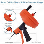 50ft drain auger with Drill Attachment Kit Includes drain snake Gloves Glasses Brushes Plastic Drainers and Bag for Quick Clog Removal