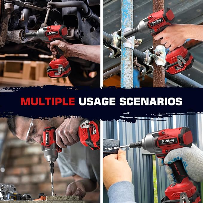 Sundpey Cordless Impact Wrench 812Ft-lbs - 1100N·m Brushless High Torque Impact Gun with 2 * 4.0Ah Battery - 21V Power Impact Driver with 5 Sockets & 9 Drill Bits & 1/2" Hexagonal Adapter for Car Home