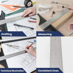 Pacific Arc 48 Inch T Square, Traditional Stainless Steel, Graduated Inch and Metric