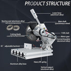 RATTMMOTOR 5" Mini Table Saw for Craft Q99-7 Multipurpose Portable Small Hobby Table Saw Cutting Machine 110V-220V, 0-45° Angle Adjustable, 997 Motor 18000RPM with 480W Power Supply for Crafts