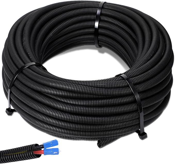 Sasylvia 1/2" X 500 ft Split Wire Loom Cord Protector Tubing Split Conduit Protector Tubing Convoluted Tube Flexible Electrical Wire Cover Protective Sleeves(Black)