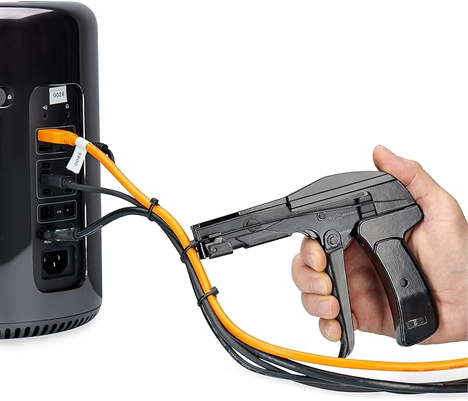 42708 Zip Tie Gun/Cable Tie Install Tool, Adjustable Tension with Built-In Cutter, for Nylon Ties up to 1/4”- Black