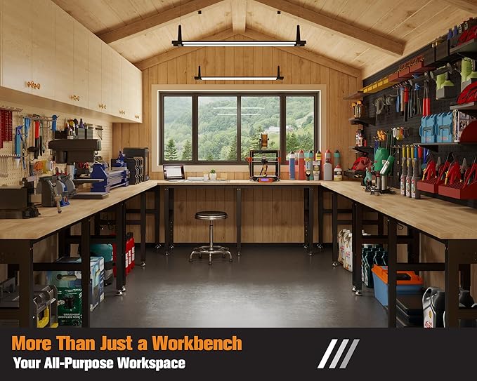 SPECRAFT 84“ Adjustable Heavy Duty Workbench with 4 AC Outlet and 2 USB Ports Power Outlets, 5000 Lbs Capacity, Rubber Wood Top for Garage, Workshop, Office