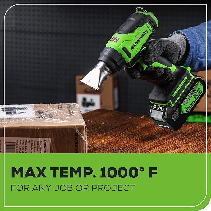 Greenworks 24V Cordless Heat Gun, Deflector Nozzle、Concentrator Nozzle And Flat Nozzle High Temperature Of 1000℉, Bare Tool