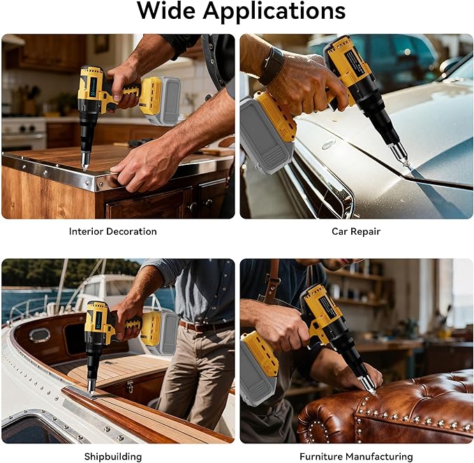 Cordless Rivet Nut Tool Kit Compatible with Dewalt 20V Battery(Tool Only),Brushless Cordless Rivet Gun with 3 Size (1/8",5/32",3/16") Rivets and Rivet Head,Pop Rivet Gun for Metal, Plastic and Leather