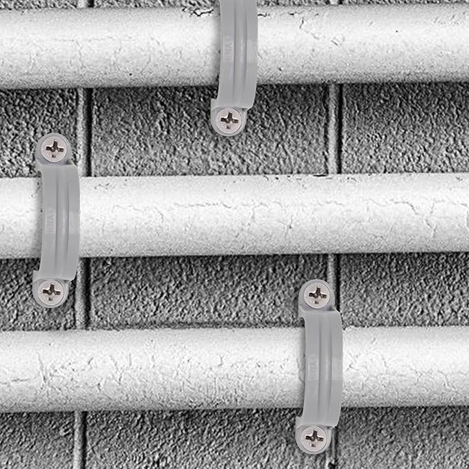 1-1/2 Inch PVC Pipe Strap, 2-Holes Conduit Pipe Clamps Plastic Pipe Supports (Grey, 10 Pcs)