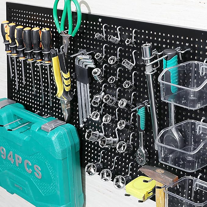 286PCS Pegboard Accessories Organizer Kit, Including pegboard Box Organizing Various Tools, 1/8 and 1/4 inch Pegboard Hooks Assortment for Hanging Storage,Garage Wall (286-Transparent Box)