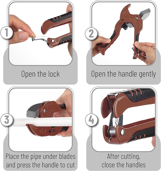 Bates- PVC Pipe Cutter, Cuts up to 1-5/8", Brown Ratcheting PVC Pipe Cutter Tool, Pipe Cutters PVC Pipe Shears, Plastic Pipe Cutter, PEX Pipe Cutter, PVC Cutter Tool, PVC Ratchet Cutter
