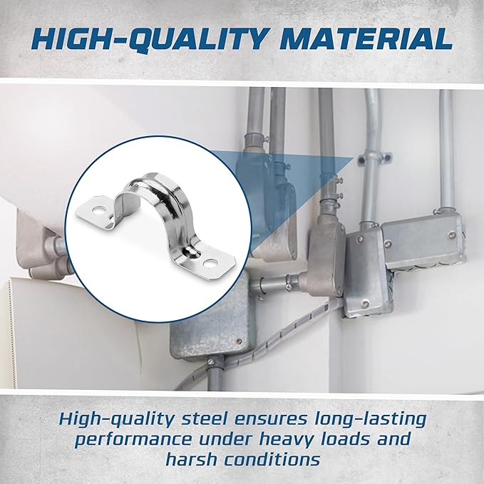 OHLECTRIC Heavy Duty Pipe Strap (20 Pack - 1½ Inch) Zinc Plated Conduit Clamps, 2 Hole Steel EMT Pipe Strap U Bracket, Zinc Coated Tension Tube Clip, Metal Pipe Clamp for EMT Conduits