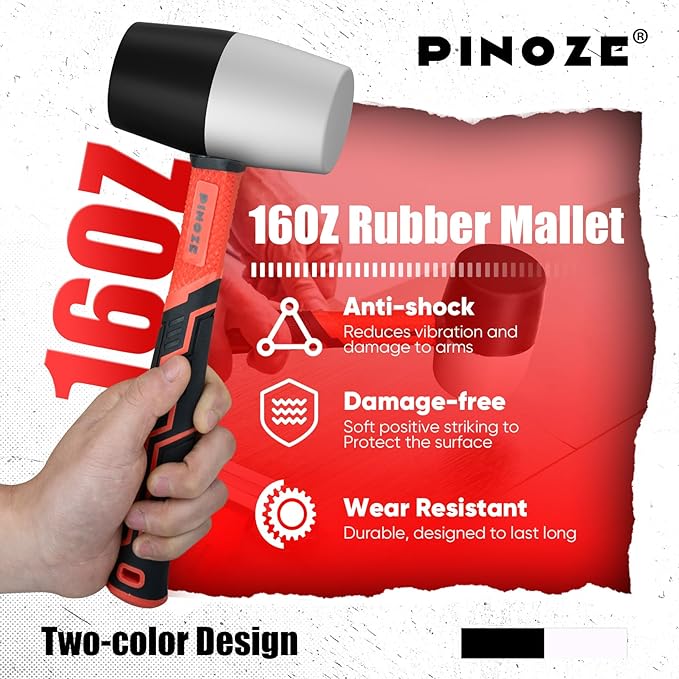 2-Piece Rubber Mallet Hammer Set, 16oz Rubber Hammer & 35mm Double-Faced Soft Mallet with 2pcs Relaceable Heads, Fiberglass Shockproof Cushioned Grip, Damage-Free to Floor, Tile, Crafts