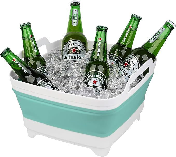 Dishpan for Washing Dishes, 2.4Gal/9L Wash Basin with Draining Plug Carry Handles, Collapsible Bucket for Cleaning, Portable Sink, Foldable Plastic Tub