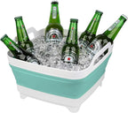 Dishpan for Washing Dishes, 2.4Gal/9L Wash Basin with Draining Plug Carry Handles, Collapsible Bucket for Cleaning, Portable Sink, Foldable Plastic Tub