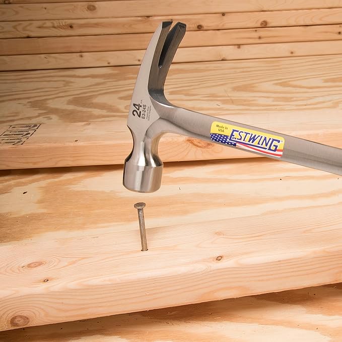 ESTWING Framing Hammer - 24 oz Long Handle Straight Rip Claw with Smooth Face & Shock Reduction Grip - E3-24S