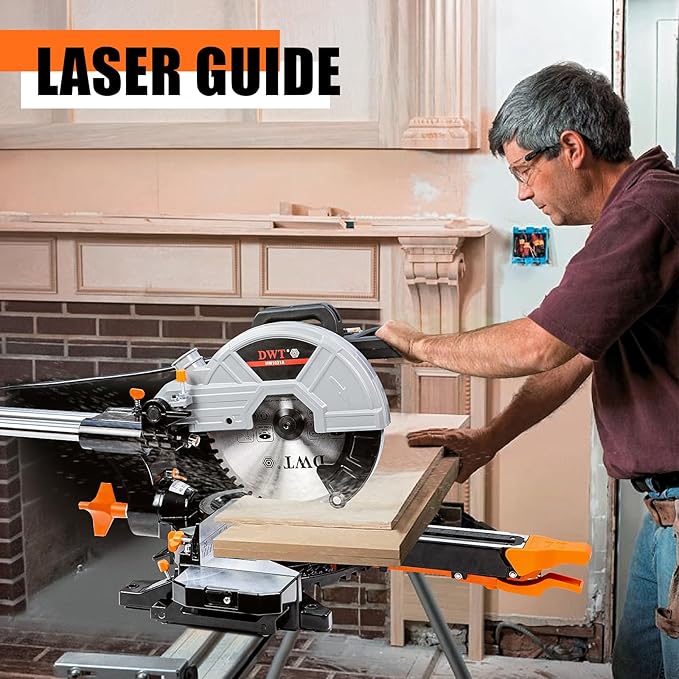 Sliding Compound Miter Saw with 3 Blades, 15A 10", Double Speed (4500 RPM & 3200 RPM), Bevel Cut (0°-45°) with Laser, Extension Table, Iron Blade Guard, Cutting Wood, PVC or Soft Metal