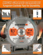 EASEWORK 6-1/2 Inch Circular Saw Blade, 60T, 5/8" Arbor, ATB Carbide Teeth, 3-Pack, Ultra-Fine Finishing for Softwood & Hardwood Crosscutting, Fits DEWALT DCS391B, DCS565B, Makita XSS02Z
