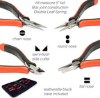 The Beadsmith Ergonomic Pliers Set – Extra Fine Tips – 5 Inches, 4-Pieces: Round Nose, Chain Nose, Flat Nose & Semi-flush Side Cutter – Leatherette Carrying Case Included – Tools for Jewelry Making