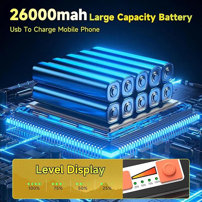 300W LED Solar Work Light 26000LM Magnetic Portable Light, 26000mAh Rechargeable with 5 Modes, IP66 Waterproof for Outdoor Camping, Car Repair, Building, Workshop, Garage, Emergency