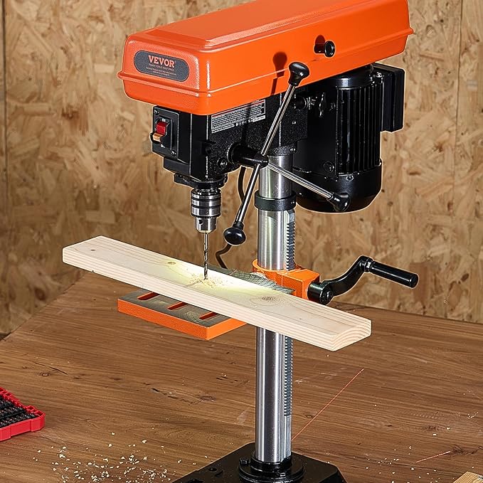 VEVOR 10 in Benchtop Drill Press, 6.2A Induction Motor, Tabletop Drilling Machine with 610/940 / 1500/2150 / 2800 RPM Adjustable Speed, 0-45° Tilting Worktable, LED Work Light, for Wood Metal