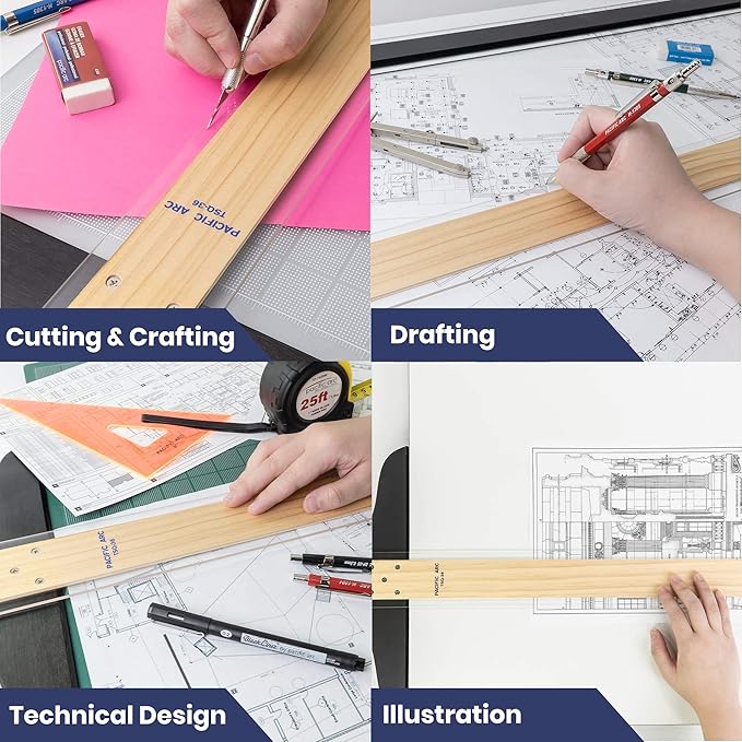 Pacific Arc 42 Inch T Square, Traditional Maple Blade with Acrylic Edge