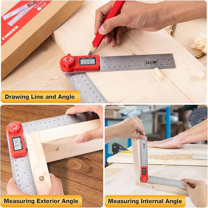 Digital Angle Finder Protractor, Angle Finder Ruler,Stainless steel 7inch 200mm 7inch/200mm, Angle Measuring Tool for Woodworking,Carpenter,Construction,DIY Measurement (Stainless Steel)