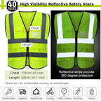 15 Pack Safety Vests Bulk Yellow Reflective High Visibility Vest with Mesh Pocket Zipper, Hi Vis Silver Strip for Men, Neon