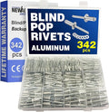 New Age America® 342pcs Blind Pop Rivets & Backup Washers | 3/32" to 1/4" | Silver | 14 Sizes | SAE Size Aluminum Rivets & 304 Stainless Steel Backup Washer | Rivet Kit w Steel Mandrel | Labelled Case