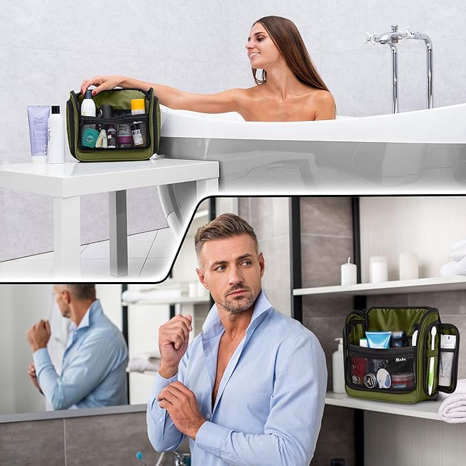 Travel Toiletry Bag for Men and Women - Large Hanging Toiletry Organizer - Waterproof Hygiene Bag with Metal XXL Swivel Hook, with Sturdy Zippers and 19 Compartments for Toiletries, Makeup, Cosmetics