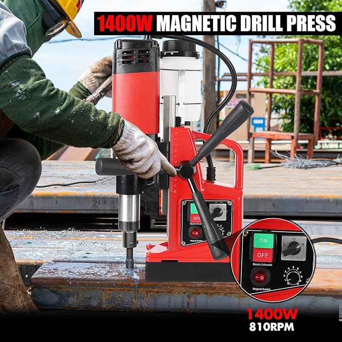 Magnetic Drill Press with 11 Coring Bits, 1300W Motor 1.6" in Boring Diameter, 2922lbf lbf Electric Portable Mag Drill Press Machine for Metal Surface, Home Improvement Industry