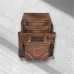 Supreme Leather Tool Pouch for Construction Carpenter Tool Bag Electrician's Pouch | 10 Pockets 2 Stainless Steel Hammer Holders Top Grain Leather Bag