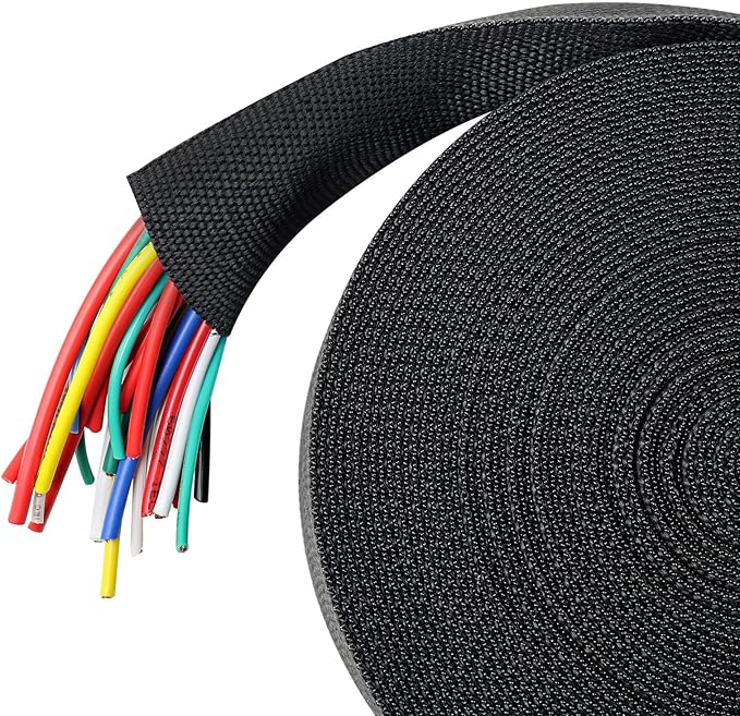 Heat Shrink Wire Loom 2:1 Shrinkable Braided Cable Sleeve 1-1/8 Inch ID-46ft Abrasion Protection Flexibility Fabric Wiring Harness Cover Sheath