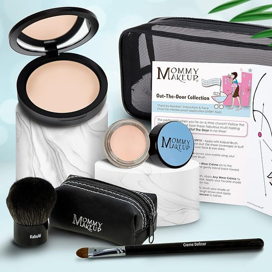 Out The Door Collection | Talc-free 5-piece Mineral Makeup Set | CUDDLE (Light/Medium) - For light to medium complexions + BRIGHTEN UP - A Warm Matte Cream-VeraVaultWomen