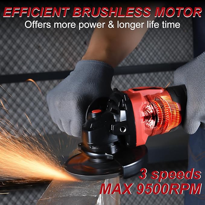 AOBEN Cordless Angle Grinder 4-1/2 inch, 21V Battery Grinder Tool, Power Electric Grinders, Brushless Motor, 2x4.0Ah Battery & Fast Charger, for Cutting, Griding, Polishing