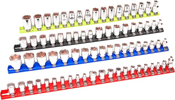 Ernst Manufacturing 8-Inch Magnetic Socket Organizer with 9 3/8-Inch Twist Lock Clips, Red (8411M-Red-3/8)