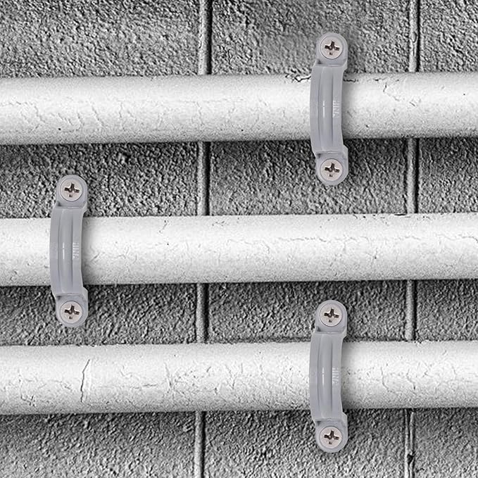 1 Inch PVC Pipe Strap, 2-Holes Conduit Pipe Clamps Plastic Pipe Supports (Grey, 20 Pcs)