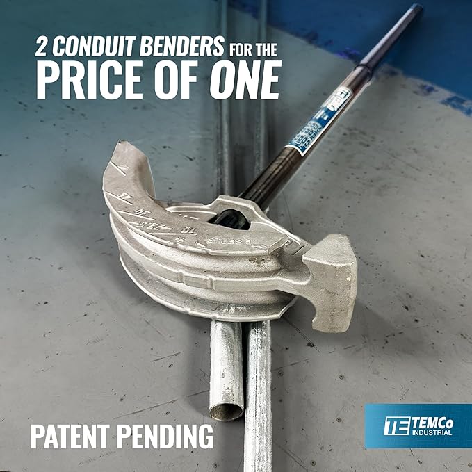 TEMCo 2 in 1 Dual Shoe Conduit Bender - 1/2" & 3/4" EMT, 1/2" Rigid - 2 Benders in 1 Tool