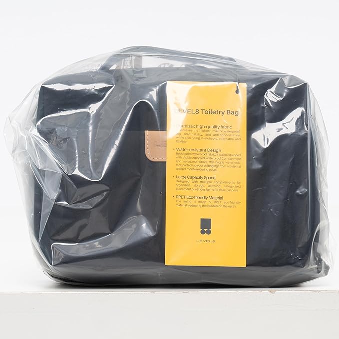 LEVEL8 Travel Toiletry Bag for Women Men, Travel Organizer Water Repellent, Makeup Organizer with Hang Hook for Travel Accessories, Large/Black