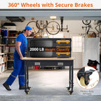 48x24 Inch Garage Workbench with Wheels, Adjustable Rubber Wood Top Garage Workbench with Power Outlet, 2000 Lbs Load Capacity, for Workshop, Woodworking, Office, Home.