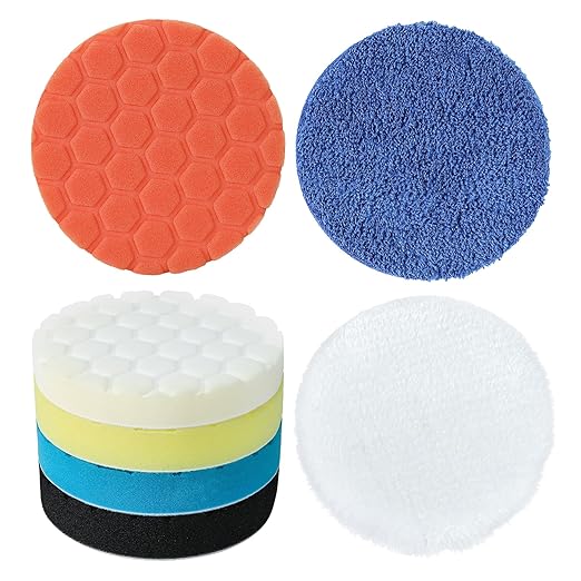 Buffing Polishing Pads - 7Pcs Face for Backing Plate, Car Compound Buffing Sponge Pads and Woolen Cutting Polishing Pad Kit (5 inch)