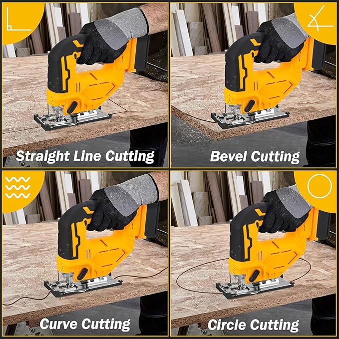2025 Cordless Jig Saw with LED Light, 0-45° Bevel Cut, 6 Blades, 3 Orbital Settings, Lock-Off Button， 20V Battery，Action for Straight/Curved/Circular Cutting Cordless Jig Saw