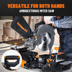 Updated 10-Inch Sliding Miter Saw, Multi-Material Cutting w/ 3 x TCT Blades, Ambidextrous Operation, 5000/3200RPM Speed, Laser Guide, 0-45° Bevel Cut, Max Cut 3.5x13.4in, 9 Positive Stops