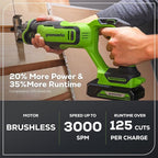 Greenworks 24V Cordless Brushless Reciprocating Saw, 3,000 SPM, 1" Stroke Length, Compact Design, Includes 2.0Ah Battery & Charger