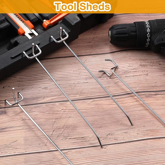 Funrous 100 Pack Peg Board Hooks Stainless Steel Pegboard Hooks Shelving Display Hanging Peg Board Holders for 1/8 and 1/4 Garage Storage Tools Organizer(8 Inch)