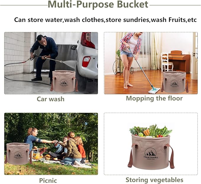 Multifunctional Portable Folding Bucket Water Supplies for Outdoor Garden Camping Fishing Car Wash Space Saving (15L and 20L, Grey)