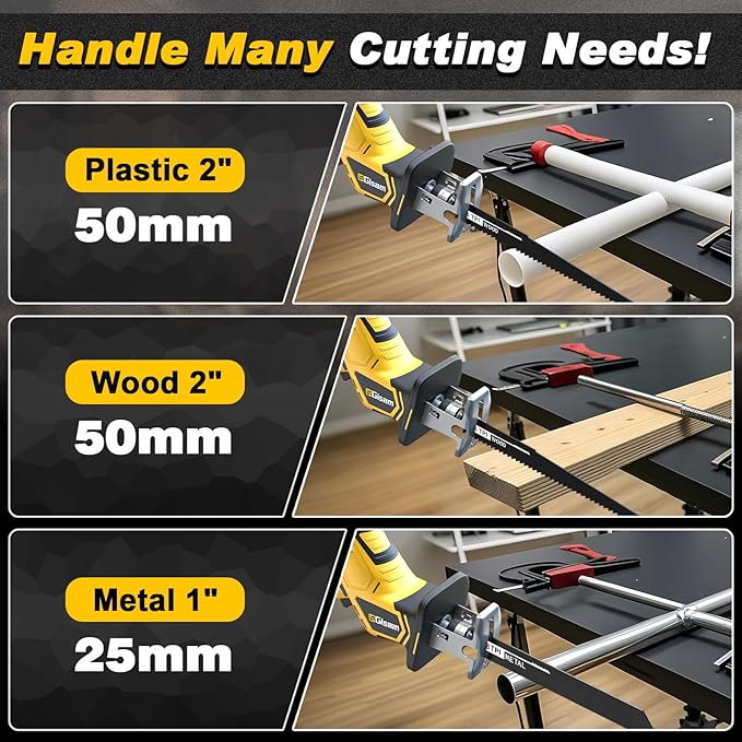 Cordless Reciprocating Saw -2x4.0Ah Batteries, Brushless Motor, 3500SPM Max, One-Hand Operation, Tool-Free Blade Change, for DIY & Home Users