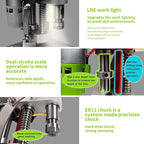 RATTMMOTOR DIY Benchtop Drilling Machine 110V-220V, Mini Desktop Variable Speed Drill Press 12mm Stroke, 3000RPM 795 Motor with Bench Vise Clamp, ER11 Collet for CNC Machining