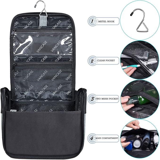 Hanging Toiletry Bag for Men VANCASE Vintage Leather Shaving Dopp Kit Medium Waterproof Travel Bathroom Bags Portable Shower Organizer
