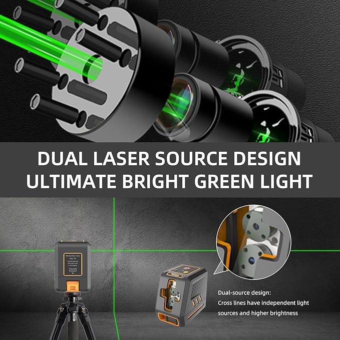 Self-Leveling Cross Line Laser Level 100ft/30 meters Range,10-level Brightness adjustable,green beam Carrying Pouch Included,Level for Picture Hanging, DIY, Construction and Indoor Projects